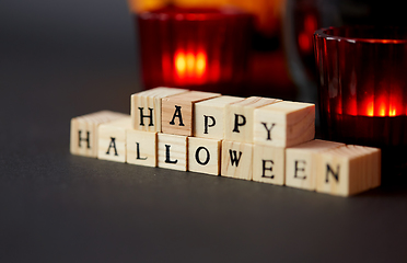 Image showing wooden toy blocks with happy halloween letters