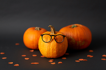 Image showing halloween pumpkins with glasses