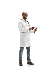 Image showing African-american doctor isolated on white background, professional occupation