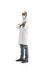 Image showing African-american doctor isolated on white background, professional occupation