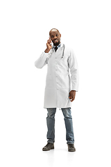 Image showing African-american doctor isolated on white background, professional occupation