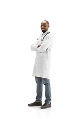 Image showing African-american doctor isolated on white background, professional occupation