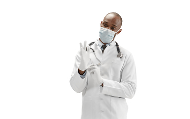 Image showing African-american doctor isolated on white background, professional occupation