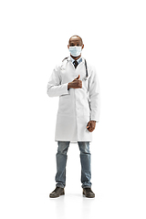 Image showing African-american doctor isolated on white background, professional occupation