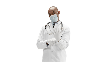 Image showing African-american doctor isolated on white background, professional occupation