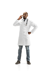 Image showing African-american doctor isolated on white background, professional occupation