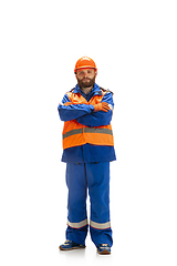 Image showing Handsome contractor, builder isolated over white studio background