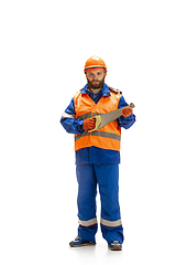 Image showing Handsome contractor, builder isolated over white studio background