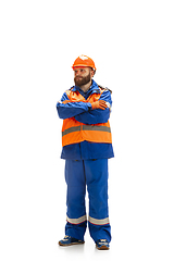 Image showing Handsome contractor, builder isolated over white studio background