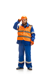 Image showing Handsome contractor, builder isolated over white studio background