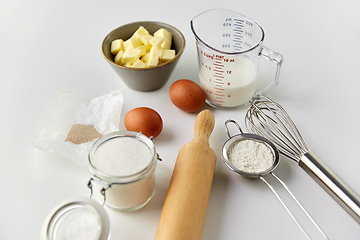 Image showing rolling pin, butter, eggs, flour, milk and sugar