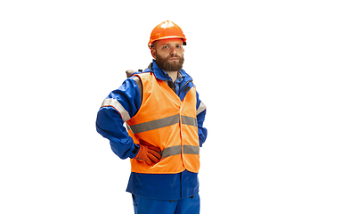 Image showing Handsome contractor, builder isolated over white studio background