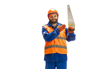 Image showing Handsome contractor, builder isolated over white studio background