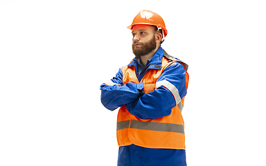 Image showing Handsome contractor, builder isolated over white studio background