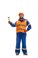 Image showing Handsome contractor, builder isolated over white studio background