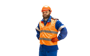 Image showing Handsome contractor, builder isolated over white studio background