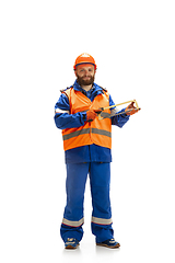 Image showing Handsome contractor, builder isolated over white studio background