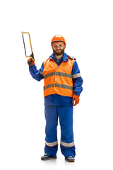 Image showing Handsome contractor, builder isolated over white studio background