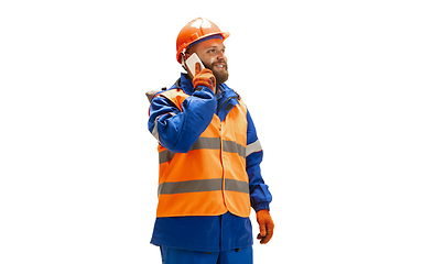 Image showing Handsome contractor, builder isolated over white studio background