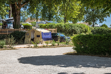 Image showing MEURSAULT, BURGUNDY, FRANCE - JULY 9, 2020: View to the trailer tent in camping