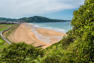 Image showing Aerial view to the Zarautz Beach, Basque Country, Spain on a beautiful summer day