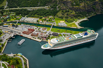 Image showing Aurlandsfjord Town Of Flam at dawn.