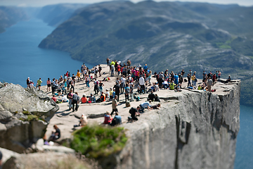 Image showing Tilt shift lens. Pulpit Rock Preikestolen Beautiful Nature Norwa