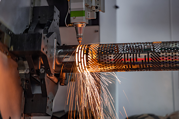 Image showing CNC Laser cutting of metal, modern industrial technology.