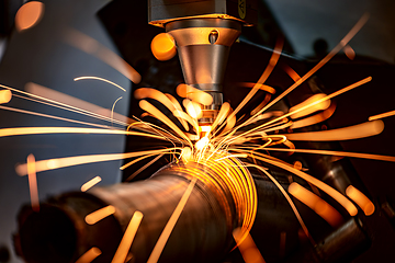 Image showing CNC Laser cutting of metal, modern industrial technology.