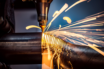 Image showing CNC Laser cutting of metal, modern industrial technology.