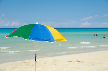 Image showing Parasol on exotic beach