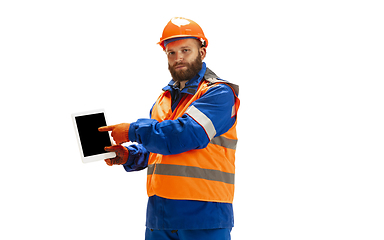 Image showing Handsome contractor, builder isolated over white studio background