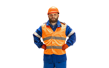 Image showing Handsome contractor, builder isolated over white studio background