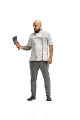 Image showing Portrait of a male chef cook, butcher isolated on a white studio background