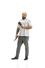 Image showing Portrait of a male chef cook, butcher isolated on a white studio background