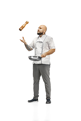 Image showing Portrait of a male chef cook, butcher isolated on a white studio background