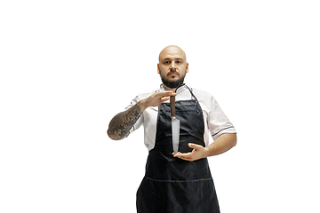 Image showing Portrait of a male chef cook, butcher isolated on a white studio background