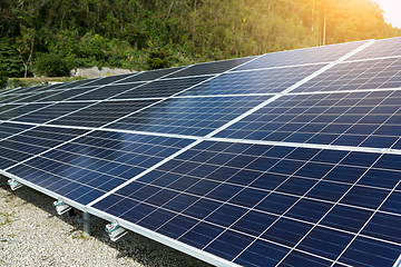 Image showing Solar panel with sun flare