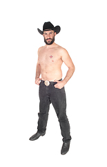 Image showing Shirtless man with a cowboy hat, in full length