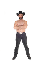 Image showing Shirtless man with a cowboy hat an his arms crossed