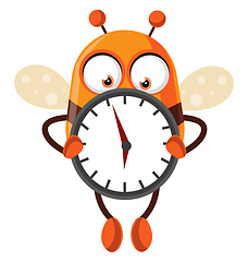 Image showing Bee holding a clock, illustration, vector on white background.