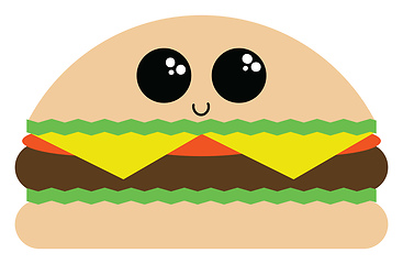 Image showing Image of cute burger to eat, vector or color illustration.