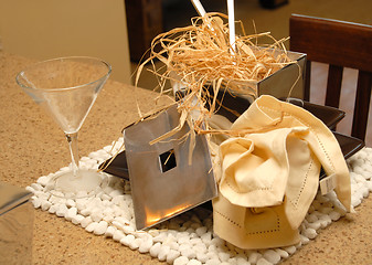 Image showing Table placesetting with napkin and straw