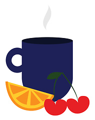 Image showing Image of blue cup & fruits, vector or color illustration.