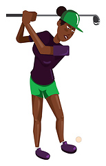 Image showing Black woman with a golf club, illustration, vector on white back