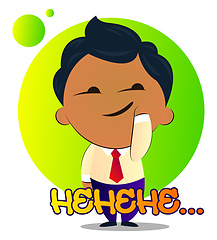 Image showing Boy in a suit with curly hair says hehehe, illustration, vector 