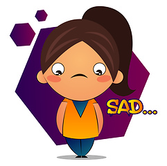 Image showing Sad girl with brown ponytail and purple hexagon, illustration, v