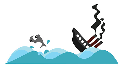 Image showing A sinking ship, vector or color illustration.