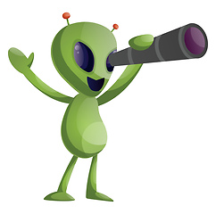 Image showing Alien with telescope, illustration, vector on white background.