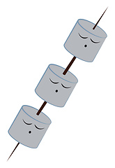 Image showing Three marshmallow in single black stick, vector or color illustr